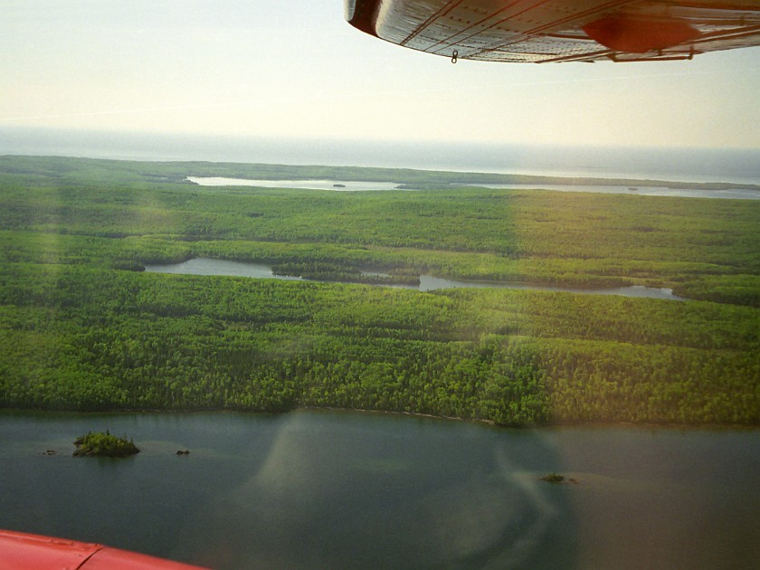 Flying over Isle Royale by Sea Plane. Island. Isle Royale National Park. .