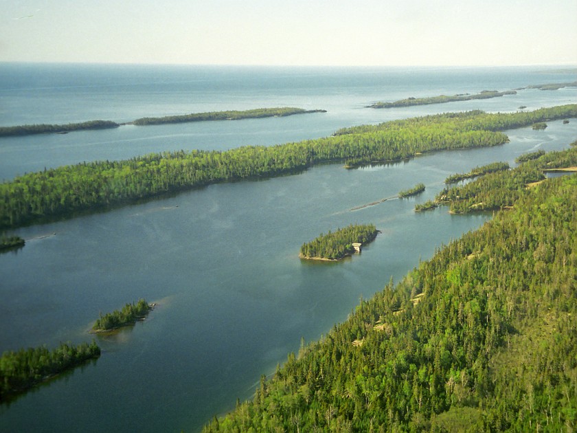 Flying over Isle Royale by Sea Plane. Island. Isle Royale National Park. .