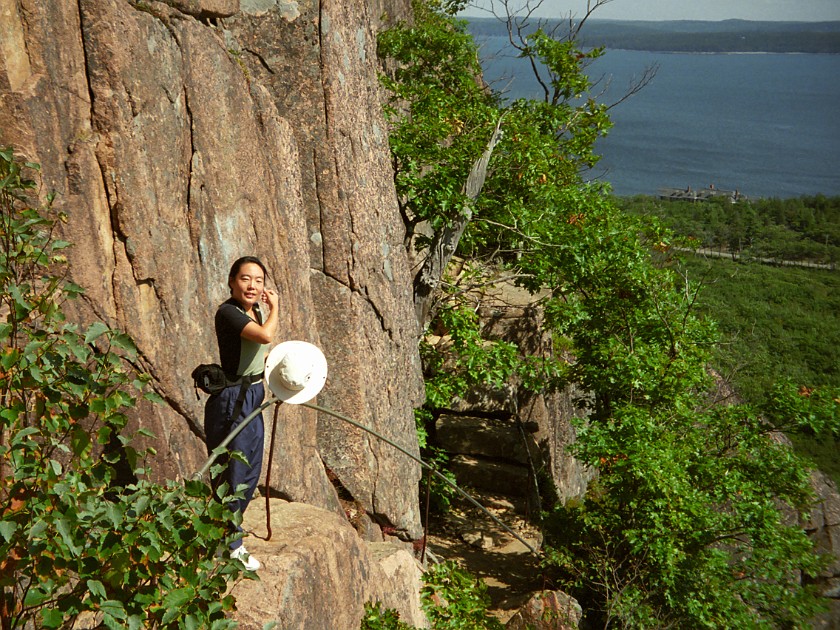 Climbing to the Top of Mount Champlain. Champlain Mountain. Arcadia National Park. .
