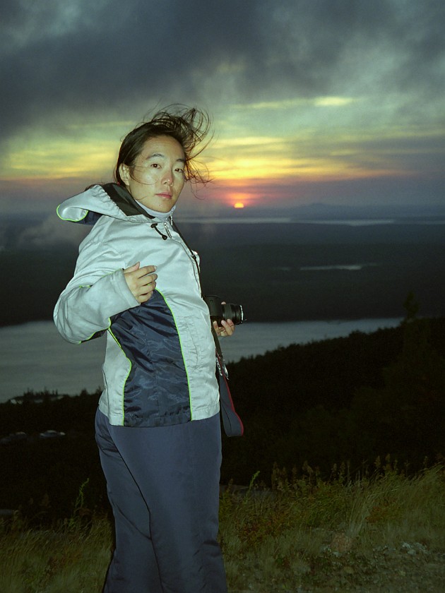 Sunset at Cadillac Mountain. Sunset Portrait. Arcadia National Park. .