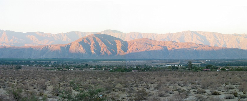 Way from San Diego to the Joshua Tree National Park. View on the Santa Rosa Mountains and the Town of Borrego Springs from the Anza-Borrego Desert State Park Visitor Center. near Joshua Tree National Park. .