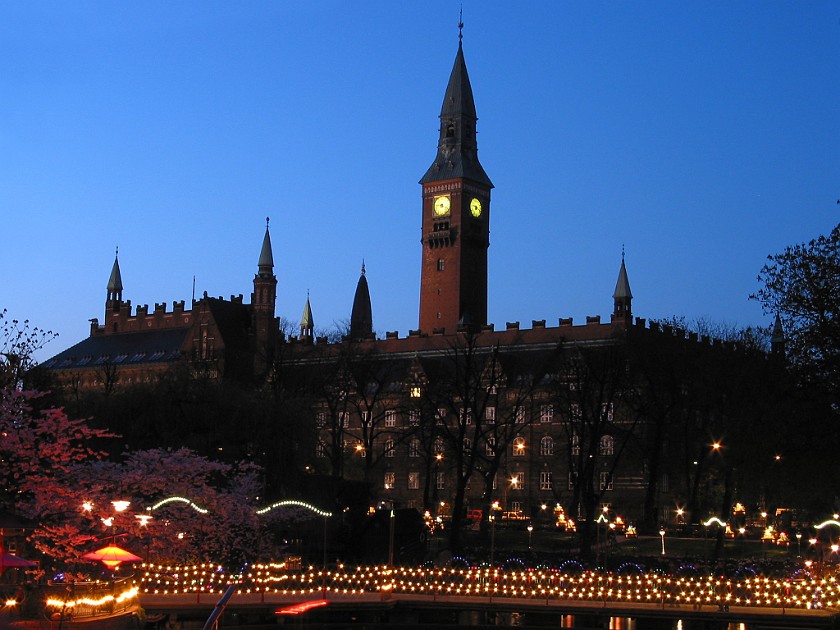 Copenhagen. View from Tivoli to Copenhagen City Hall. Copenhagen. .