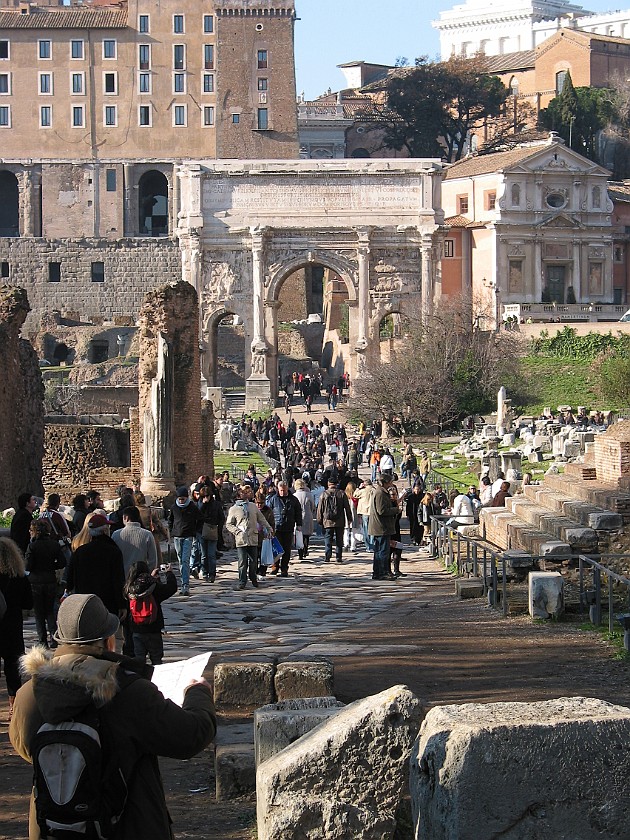 Roman Forum. North-West View on the Via Sacra and the Roman Forum. Rome. .