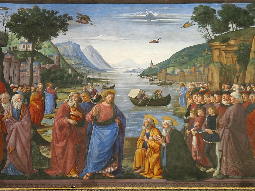 Vatican Museum. Calling of the First Apostles, Fresco by Ghirlandaio, Sistine Chapel. Vatican City. .