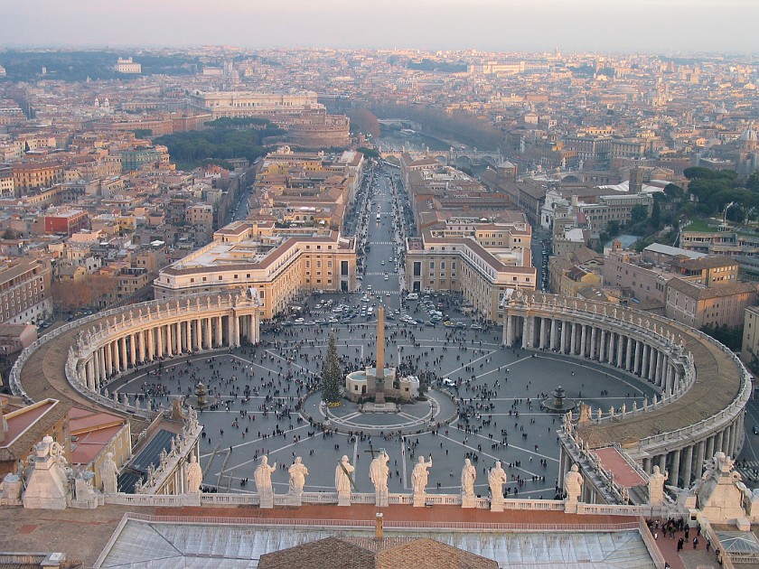 St. Peter's Basilica. View from the Dome of St. Peter's Basilica to the Piazza San Pietro. Vatican City. .