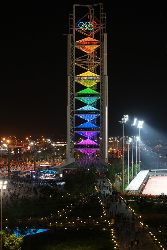Olympic Green at Night. Linglong Tower. Beijing. .