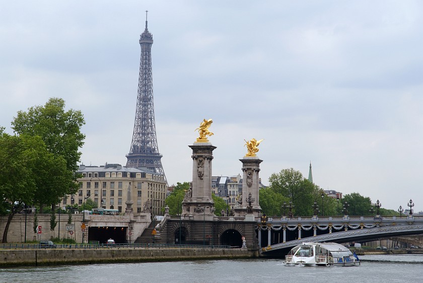 Boat Tour on the River Seine. Boat tour on the river Seine with view on Alexandre III Bridge and Eiffel Tower. Paris. .
