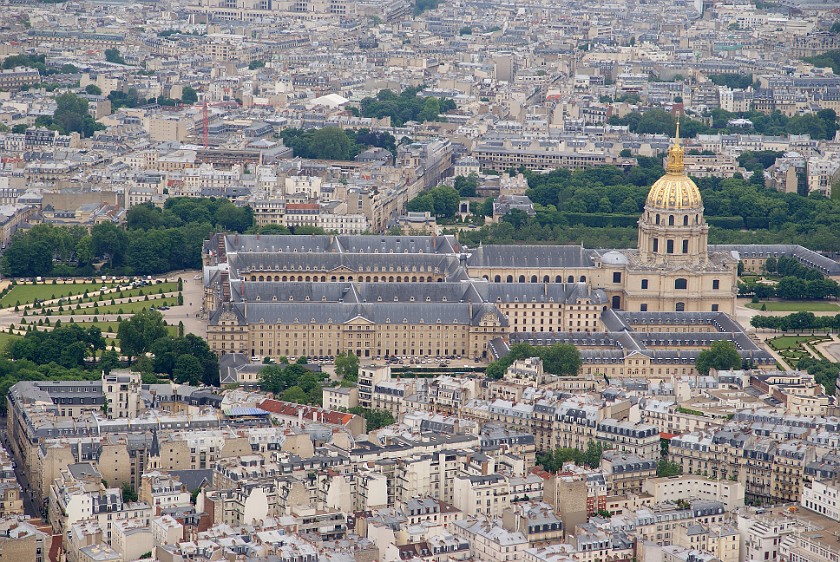 Eiffel Tower. View from Eiffel Tower on Hôtel des Invalides and Église du Dôme. Paris. .