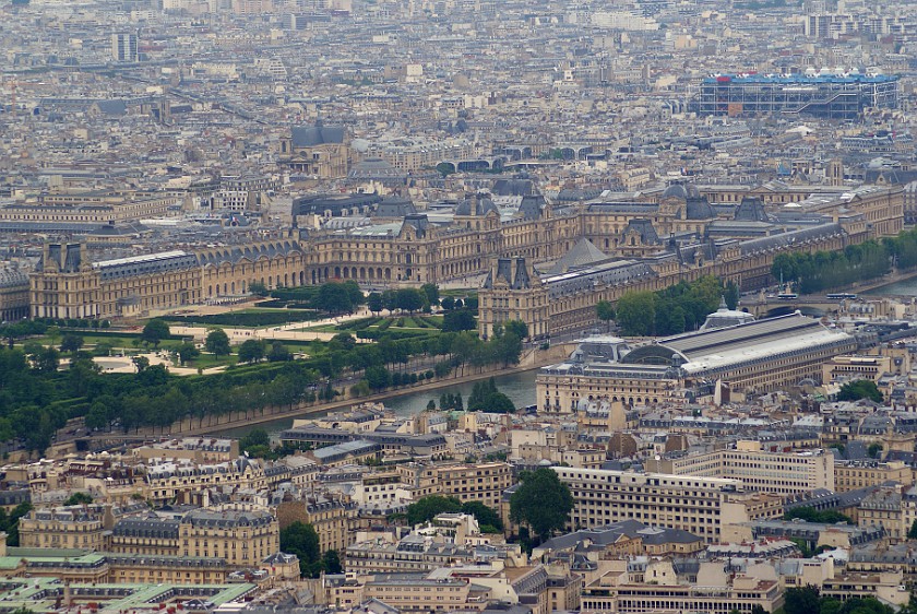 Eiffel Tower. View from Eiffel Tower on Musée d'Orsay, Louvre and Centre Pompidou. Paris. .