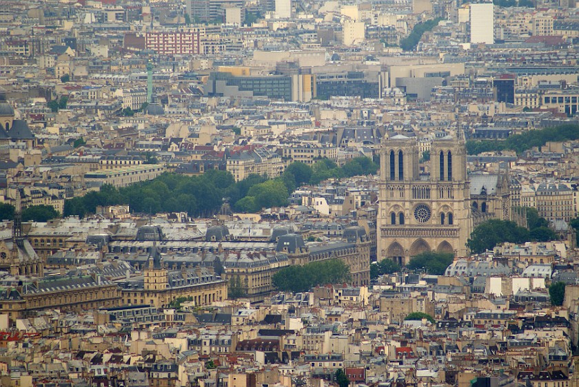 Eiffel Tower. View from Eiffel Tower on Cathédrale de Notre Dame and Ste-Chapelle. Paris. .