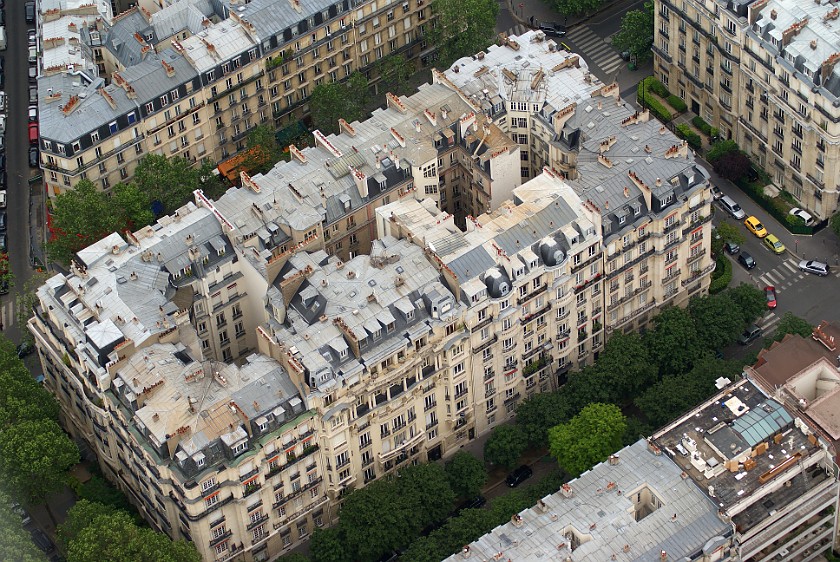 Eiffel Tower. View from Eiffel Tower on a building complex near its base. Paris. .