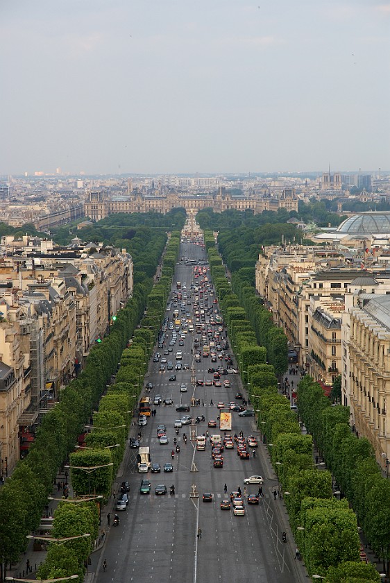 Arc de Triomphe. View from Arc de Triomphe on Avenue des Champs Elysées. Paris. .