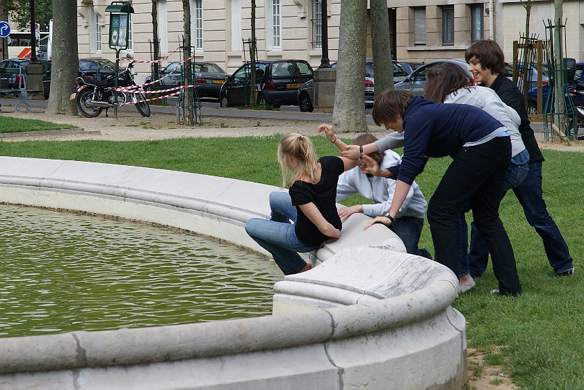 Bicycle Tour with Fat Tire Bike Tours. Children playing in front of Église du Dôme. Paris. .