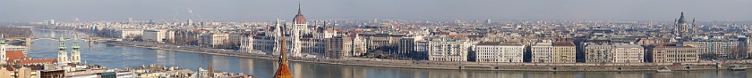 Budapest and the Danube. View on Pest with the Parliament and St. Stephen's Basilica. Budapest. .