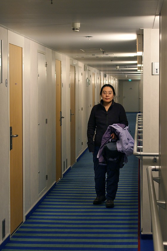 Norröna. Aisle on deck 5. Waters of Faroe Islands. .