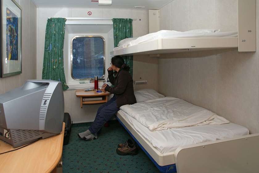 Norröna. 2-berth cabin on deck 5. Waters of Faroe Islands. .