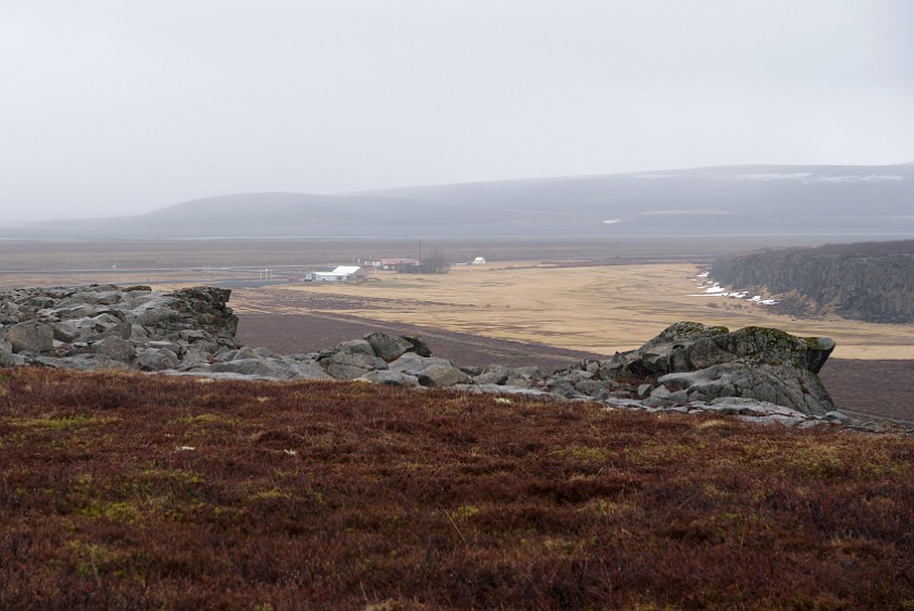 Ásbyrgi. View from Eyjan to the visitor center. Jökulsárgljúfur National Park. .