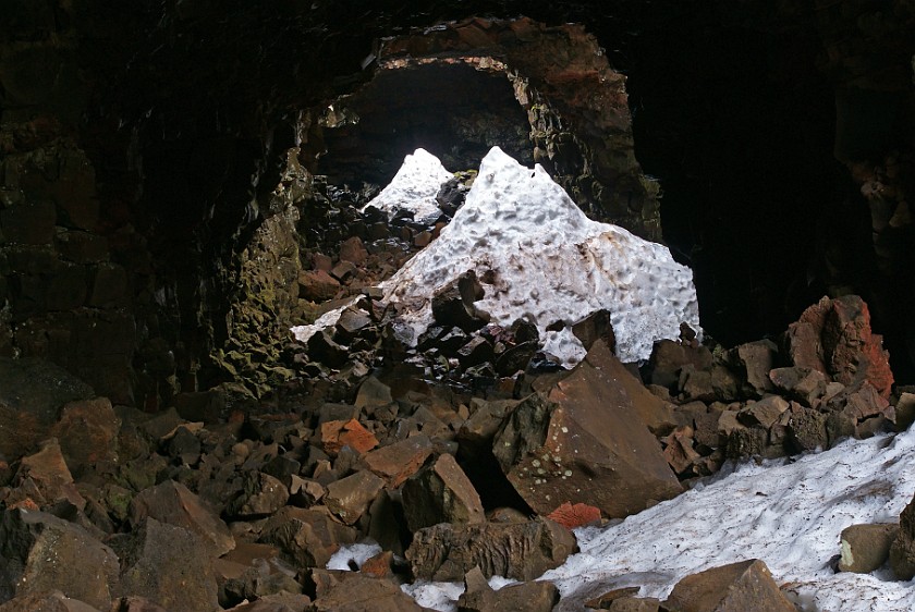 Raufarhólshellir Cave. Cave passage with broken ceiling. near Reykjavík. .
