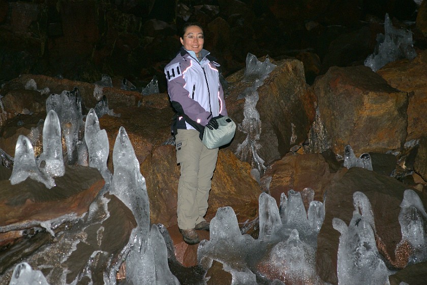 Raufarhólshellir Cave. Ice stalagmites. near Reykjavík. .