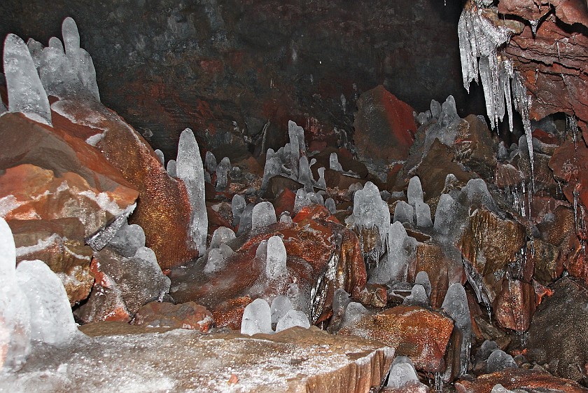 Raufarhólshellir Cave. Ice stalagmites. near Reykjavík. .