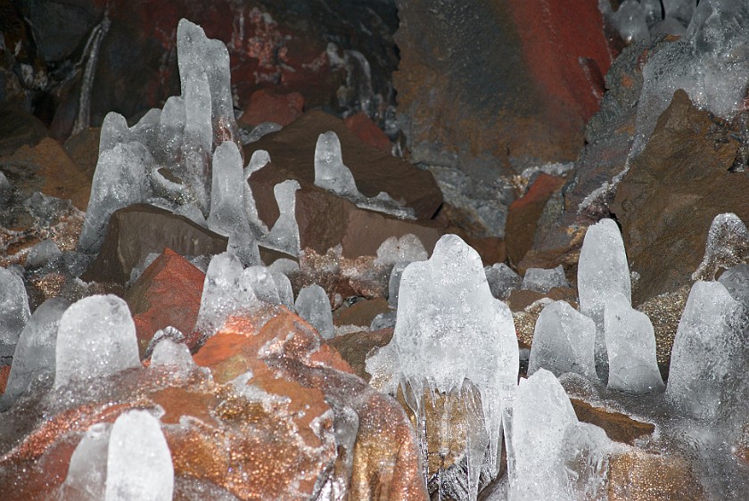 Raufarhólshellir Cave. Ice stalagmites. near Reykjavík. .
