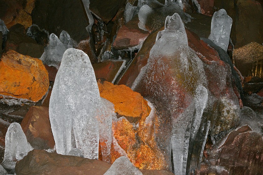 Raufarhólshellir Cave. Ice stalagmites. near Reykjavík. .