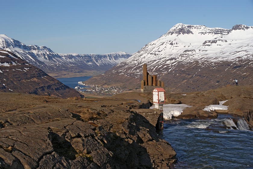 Seyðisfjörður. View from the Fjarðarheiði on Seyðisfjörðurð. Seyðisfjörður. .