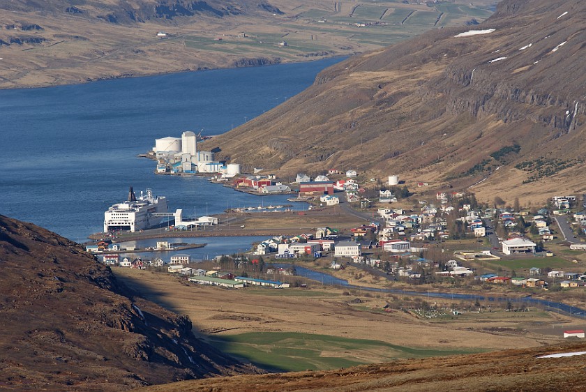Seyðisfjörður. View from the Fjarðarheiði on Seyðisfjörðurð. Seyðisfjörður. .