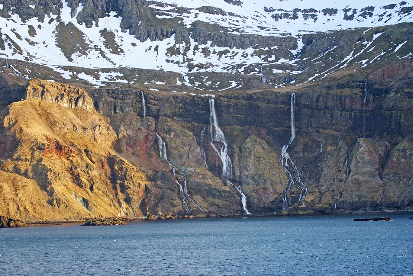 Seyðisfjörður. Fjord waterfalls. Seyðisfjörður. .