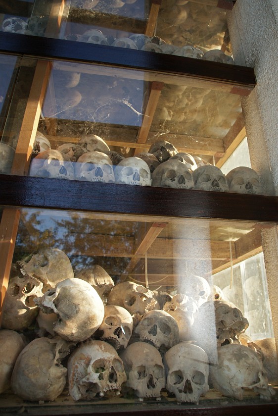 Killing Fields of Choeung Ek. Glas Panels with Skulls. Phnom Penh. .