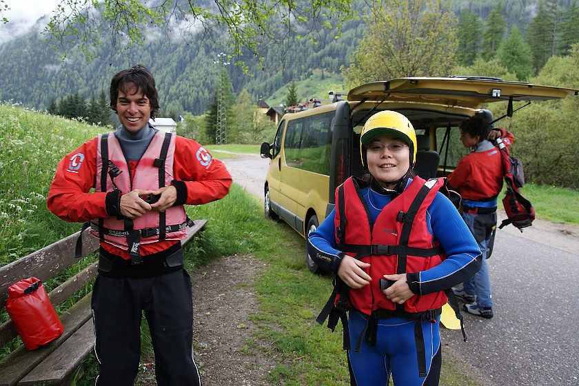 White Water Rafting on the River Ahr . Portrait with Guide. Campo Tures (Sand in Taufers). .