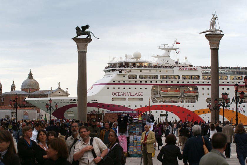 Saint Mark's Square. Columns with the Lion of Saint Mark and Saint Theodore. Venice. .