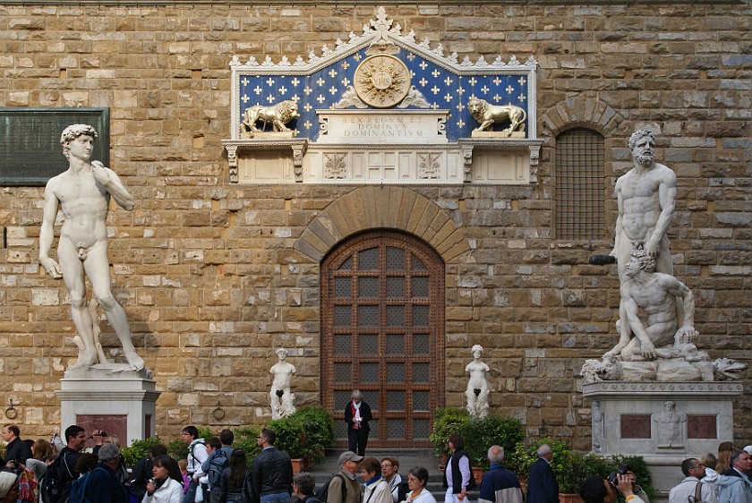 Palazzo Veccio. Main Entry with Statues from Michelangelo. Florence. .