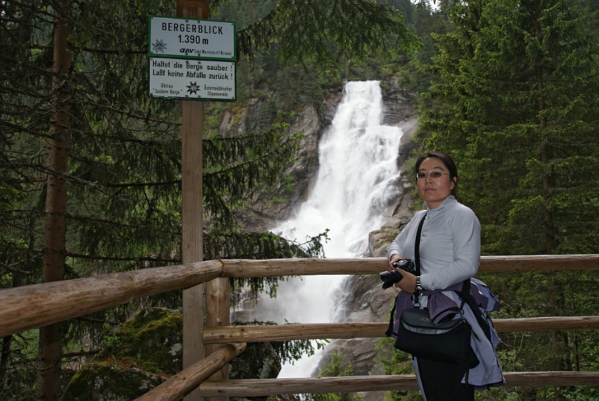 Krimmler Waterfalls. Portrait at Upper Falls. Krimml. .
