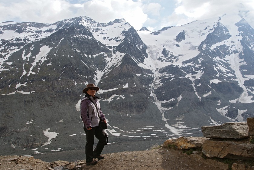 Hiking on the Gamsgrubenweg. Portrait at Großglockner Range. near Heiligenblut. .