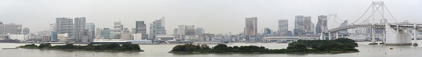 City. View from Odaiba on Rainbow Bridge and Tokyo Bay. Tokyo. .
