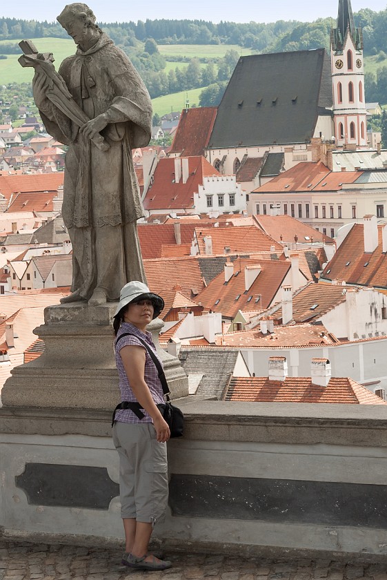 Ceský Krumlov. View from the castle bridge on the town. Ceský Krumlov. .