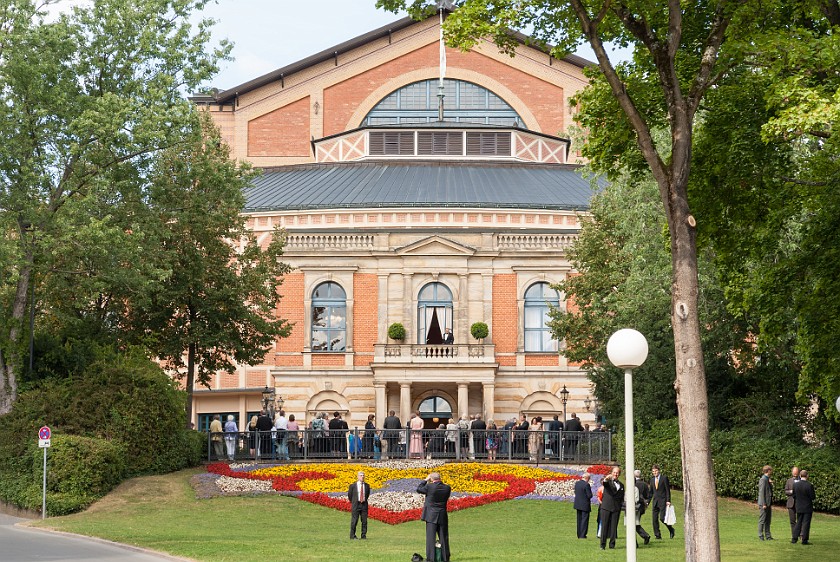 Bayreuth Festival. Front view of the opera house with flower bed. Bayreuth. .