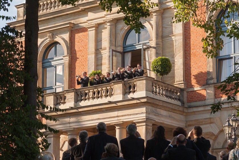 Bayreuth Festival. Musicians on the balcony. Bayreuth. .