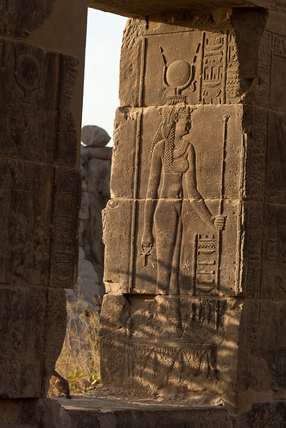 Philae Temple of Isis. Window in the outer temple courtyard. near Aswan. .