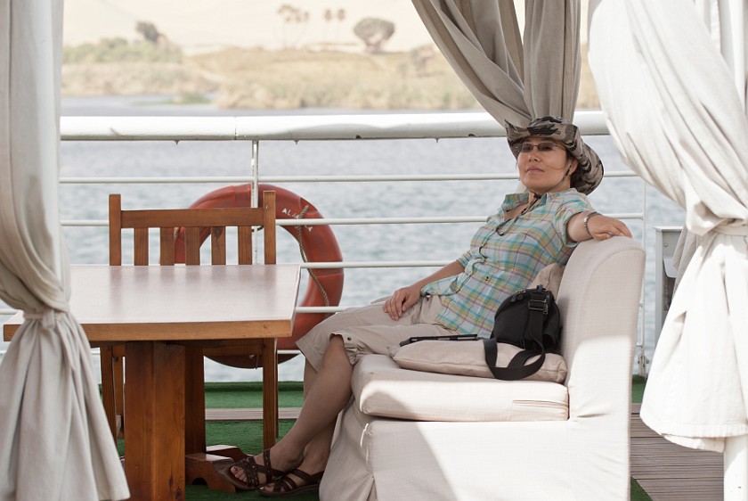 Nile Cruise from Aswan to Luxor. Portrait at the upper deck of the Jamila. Nile. .