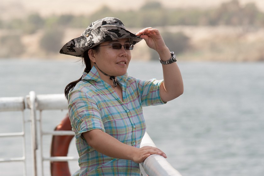 Nile Cruise from Aswan to Luxor. Portrait at the upper deck of the Jamila. Nile. .