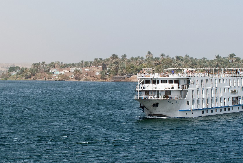 Nile Cruise from Aswan to Luxor. Cruise ship on the Nile. between Kom Ombo and Edfu. .