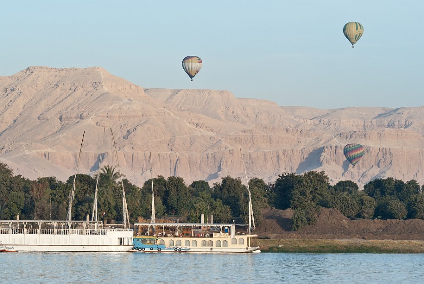 Hot-Air Balloons over Luxor. Balloons near the ridge of the Valley of Kings. Luxor. .