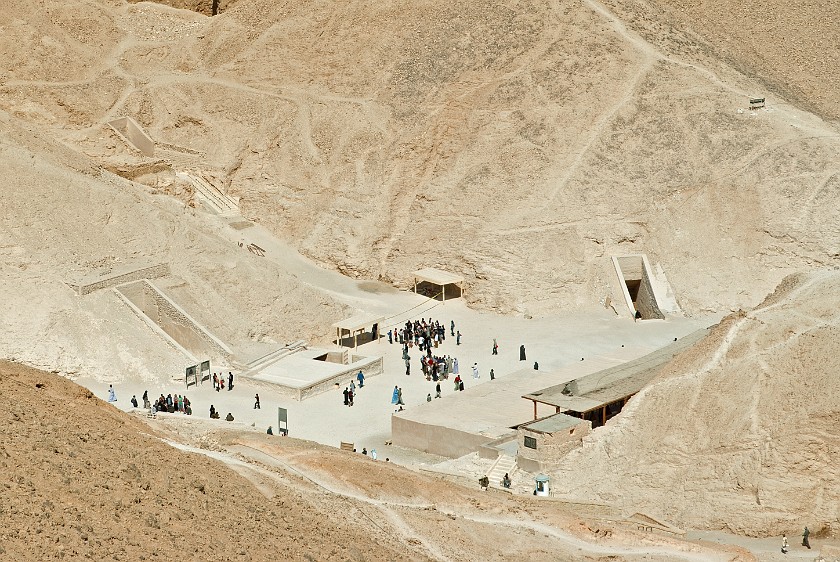 Valley of the Kings. View on the entrances to the tombs of Ramses VI, Tutankhamun and Ramses II. near Luxor. .