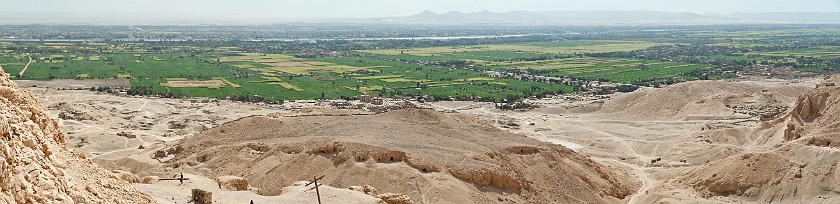 Temple of Hatshepsut. Panoramic view from the ridge to the Nile valley and Luxor. near Luxor. .