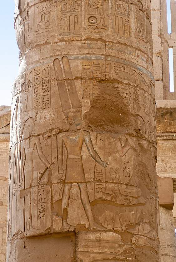 Karnak Temple of Amun. Column in the Great Hypostyle Hall. Karnak. .