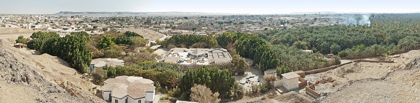Bahariya Oasis. Panoramic view on the oasis and Hot Springs Hotel. Bahariya Oasis. .