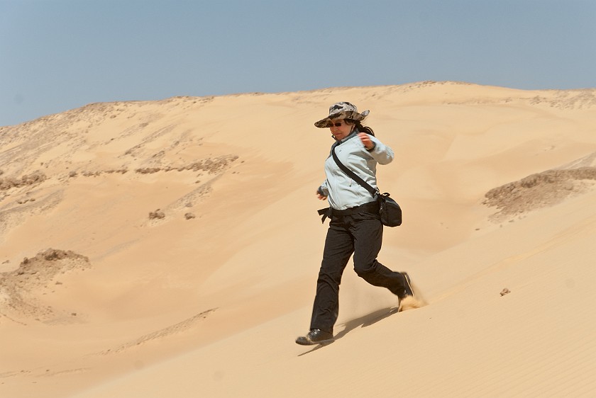 Black Desert Safari. Runnung down a sand dune. near the Baharyia Oasis. .