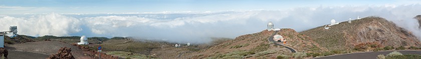 Roque de los Muchachos. Panoramic view with astronomical observatories. Caldera de Taburiente. .